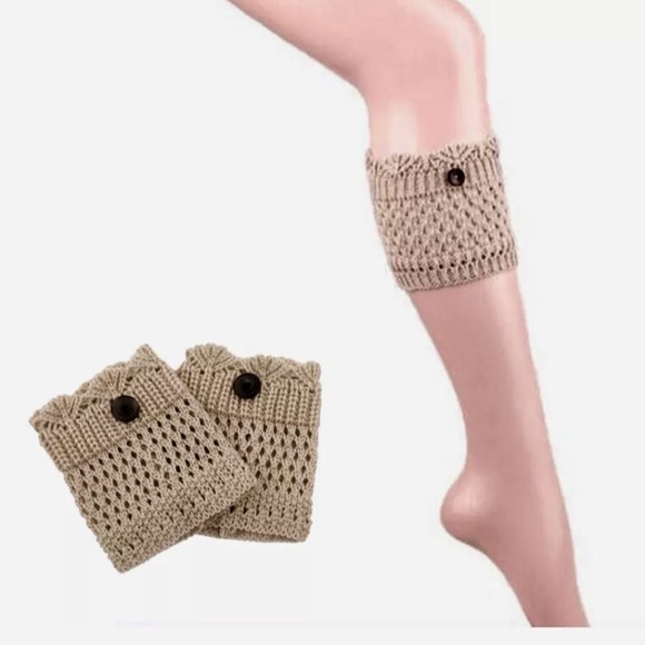 Tan Crochet or Knitted Boot Cuffs w/ Buttons - Picture 3 of 3